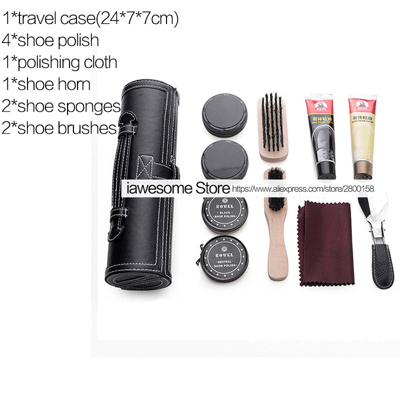 Kit para el cuidado de zapatos, juego de limpieza portátil para zapatos de cuero, botas, zapatillas, cepillo de pulido, cuerno, herramienta de pulido brillante,: Default Title