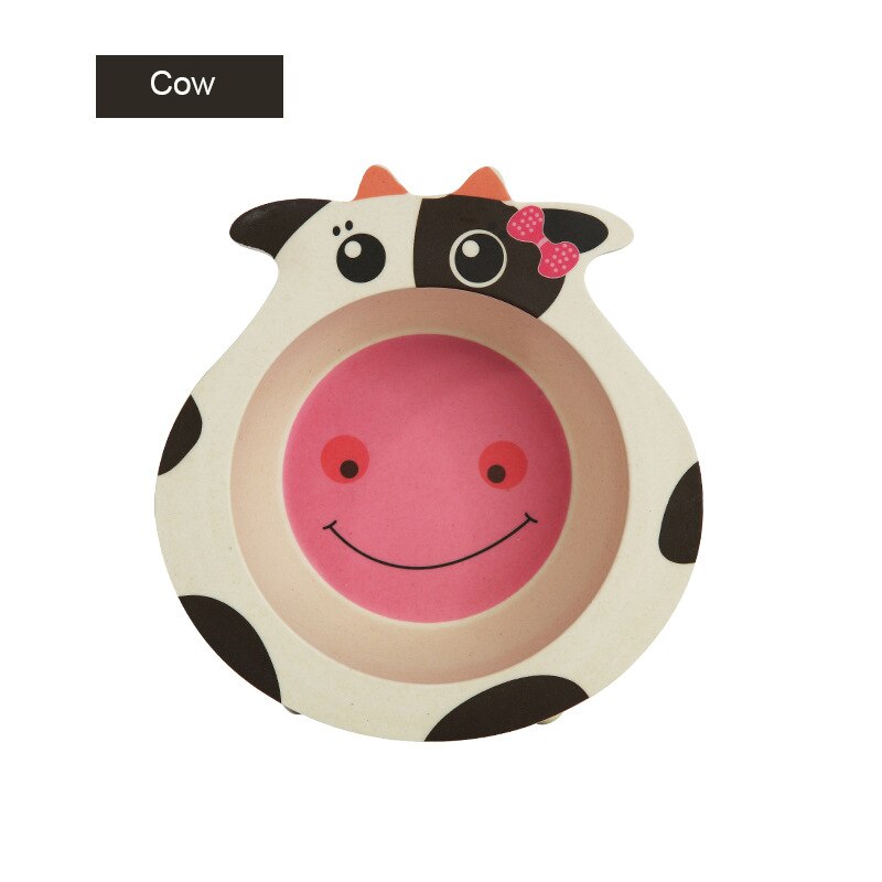 Effen Voeden Babyvoeding Eco Bamboe Servies Antislip Servies Voor Feeding Baby Gerechten Cartoon Kinderen Kids Bamboe Plaat: Cow 1