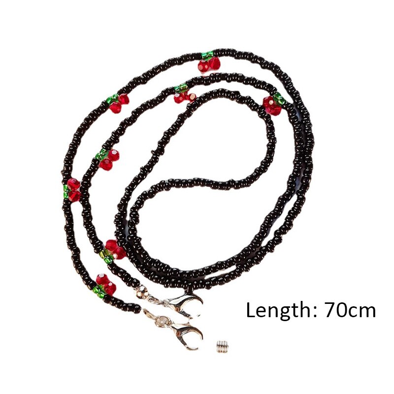 Crystal Cherry Glasses Chain Cute Transparent Beads Pearl Mask Chain Neck Straps Sunglasses Lanyard Women Jewelry