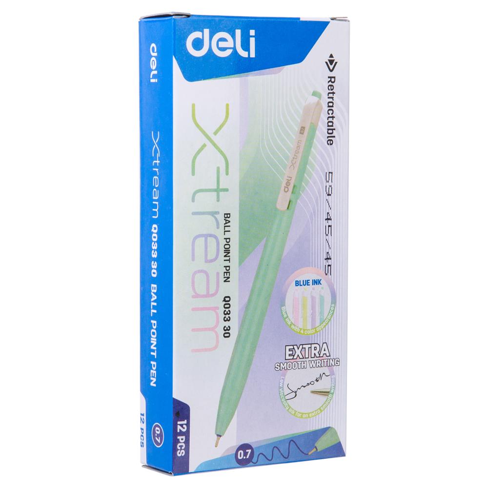 Deli kulepenn farge student kulepenn glatt skrift mini tip 0.7mm macaron  eq03330: 1 eske (12 stk)