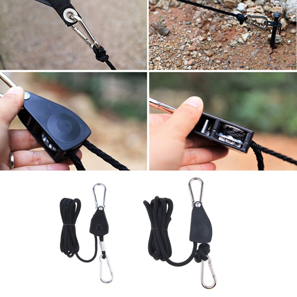 Multipurpose Camping Tent Rope Pulley Ratchet Hangers with Carabiner Buckle