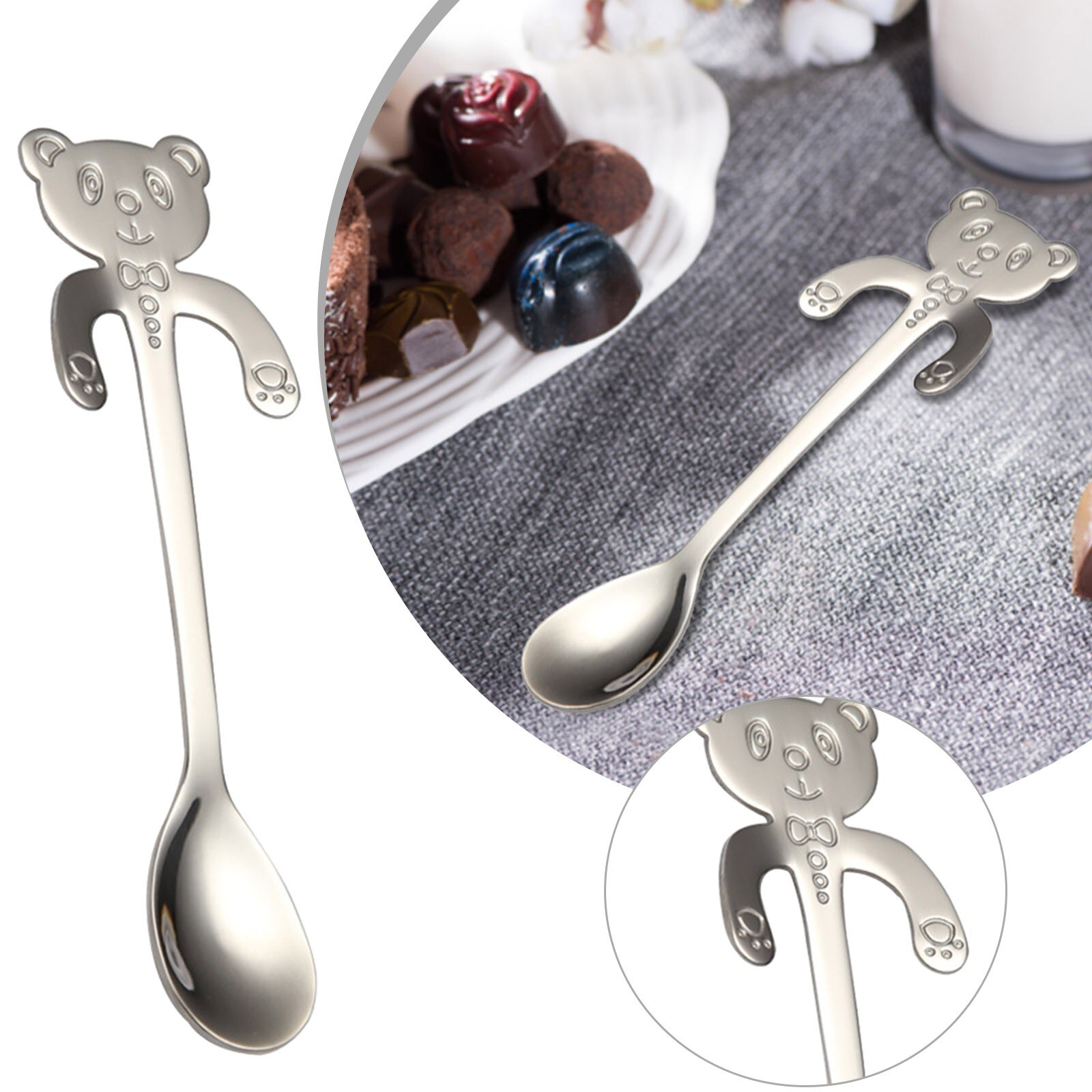 Cuillère à café en acier inoxydable, joli ours câlin cuillère à café pour Dessert collation crème glacée Mini cuillères vaisselle outils de cuisine
