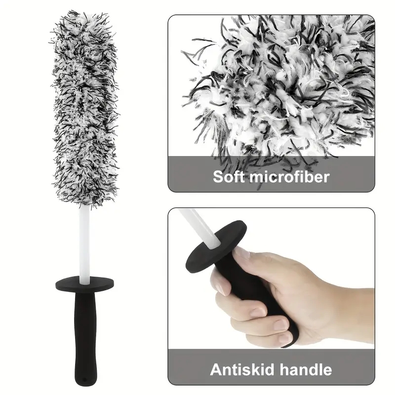 Cepillo de rueda de microfibra para una limpieza especialmente suave hasta la cama profunda de la rueda, cepillo largo de limpieza de ruedas de coche