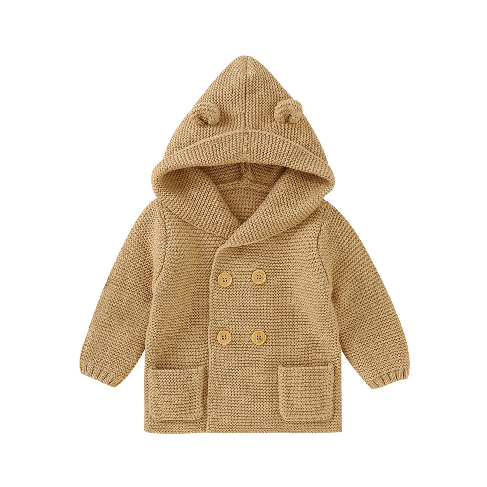 Kids Knitted Cardigan Autumn Children Hooded Sweater Boys Warm Clothing Baby Sweaters Infant Girl Single-breasted Jacket#G30: Brown / 3-6 Months