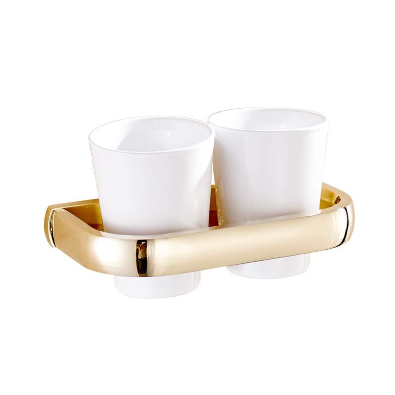 Goud Tandenborstel Houder Badkamer Glashouder Dubbele Glazen Beker Decoratie Wandmontage Badkamer Accessoires: gold-ceramic cup