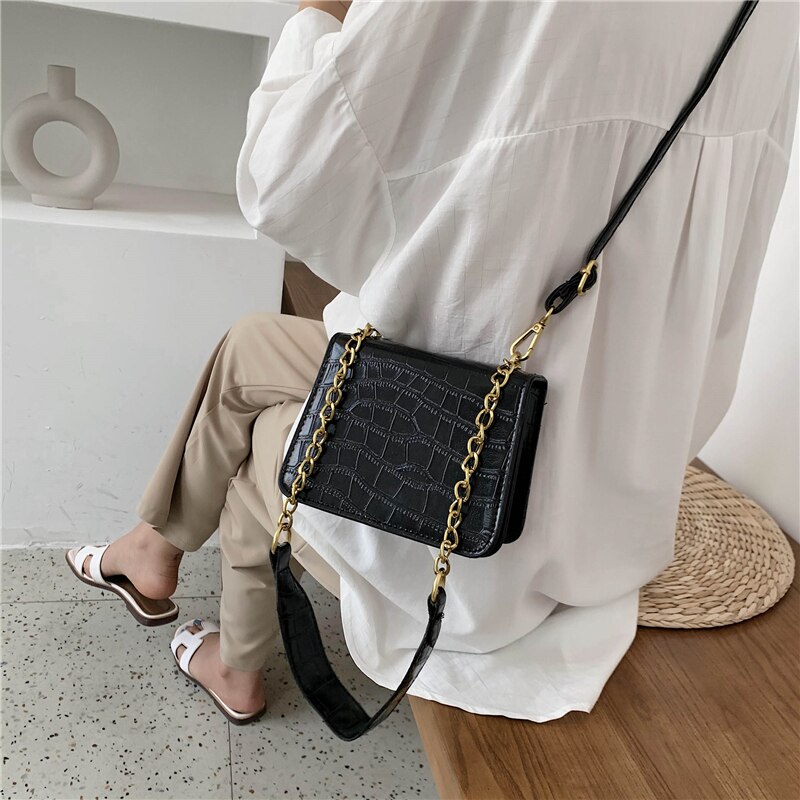 Krokodillemønster pu lær crossbody vesker for kvinner kjede kvinnelige skulder vesker mini vesker reise cross body bag
