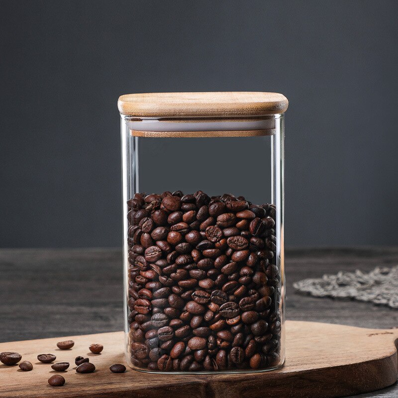 Factory Square Transparent Glass Sealed Storage Tank Seasoning Storage Bottles Milk Powder Candy Coffee Bean Jars