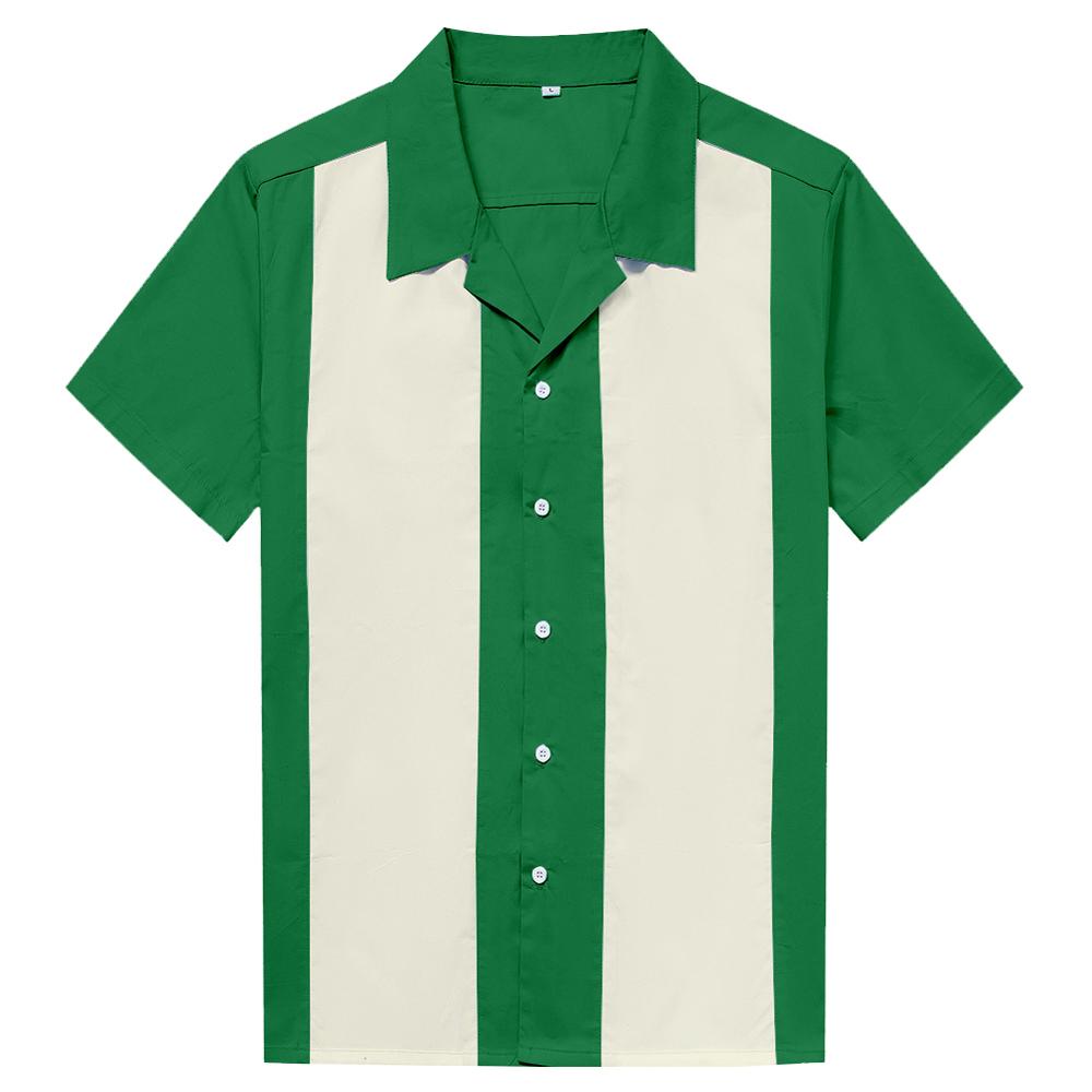 Summer Mens Short Sleeve Rock Rockabilly Shirts Cotton Vintage Green Ivory Shirts Plus Size 3XL Mens Clothing