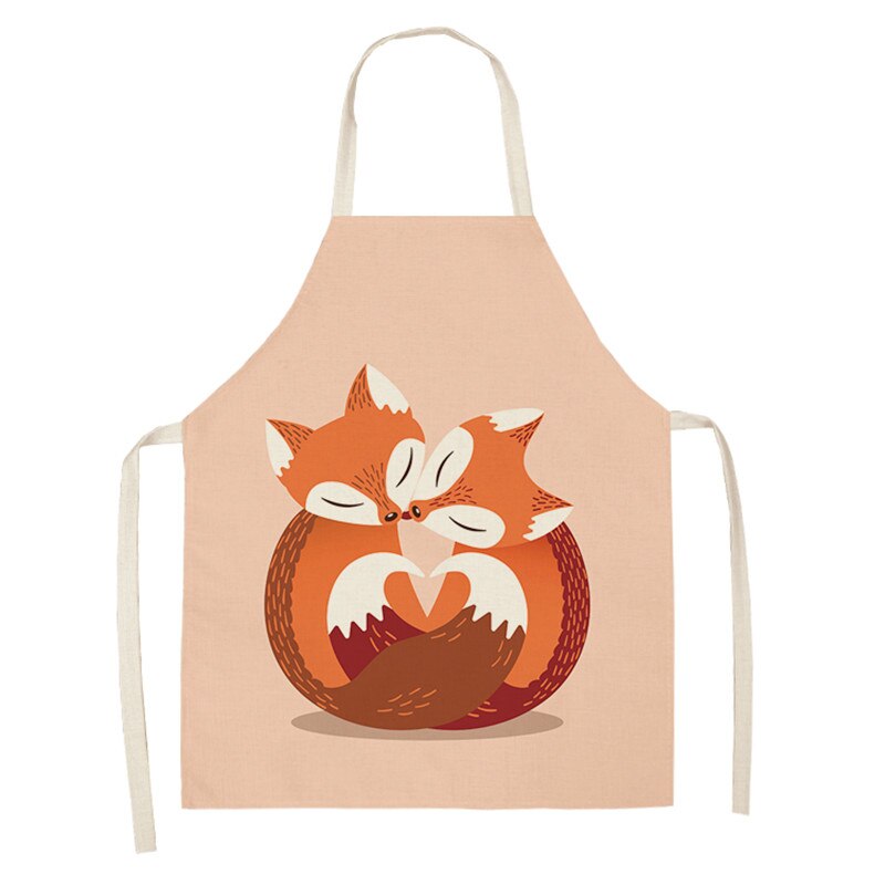 Kawaii Vos Gedrukt Mouwloze Schorten Keuken Volwassen Vrouwen Katoen Linnen Dier Overgooier Thuis Koken Bakken Taille Bib 53*65cm: WQL0159-18