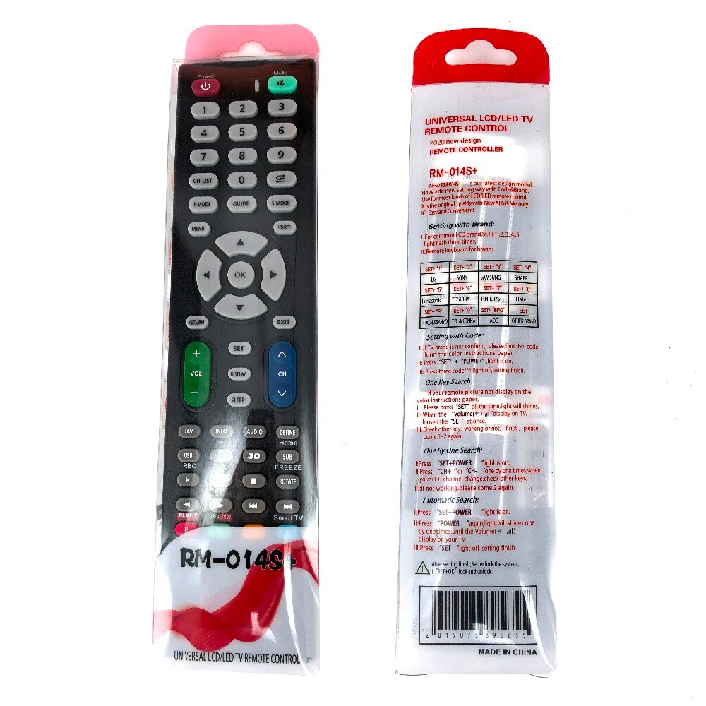 Universal TV Remote control Compatible use Universal TV remote Control of any brand Need to set according to the manual RM-014S+