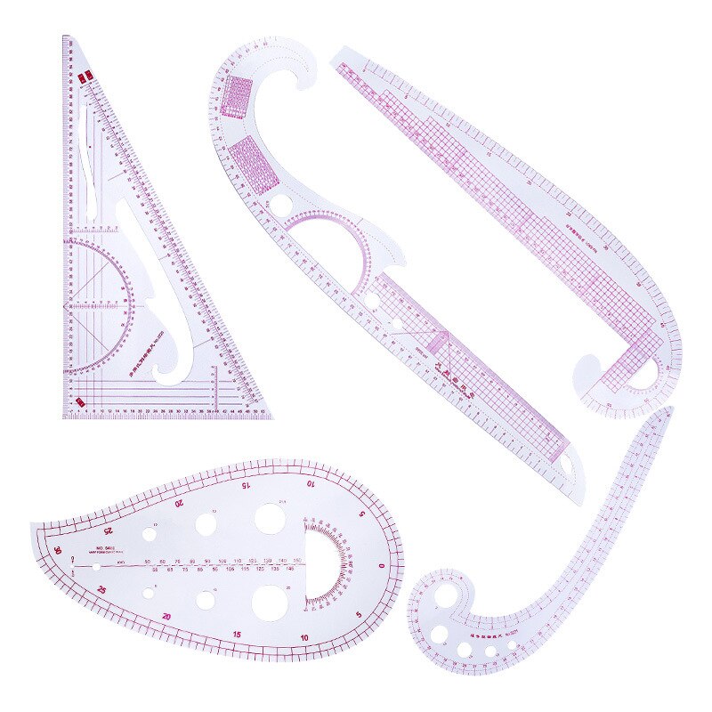 4/13 Pcs French Curve Metric Grading Ruler Measure Dressmaking Tailor Drawing Template Craft Tool Plastic Sewing Supplies: 5pcs-B
