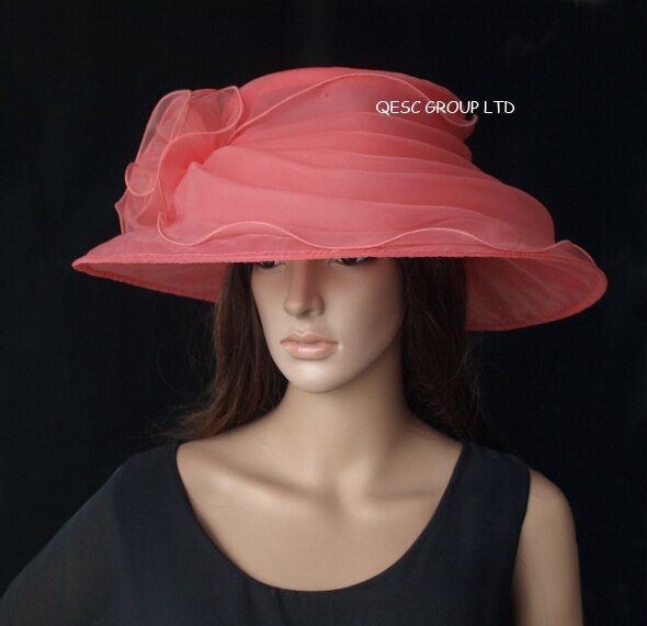 4 farger rosa brede rand organza hatter kirke brudehue til bryllup damehatt, løp.
