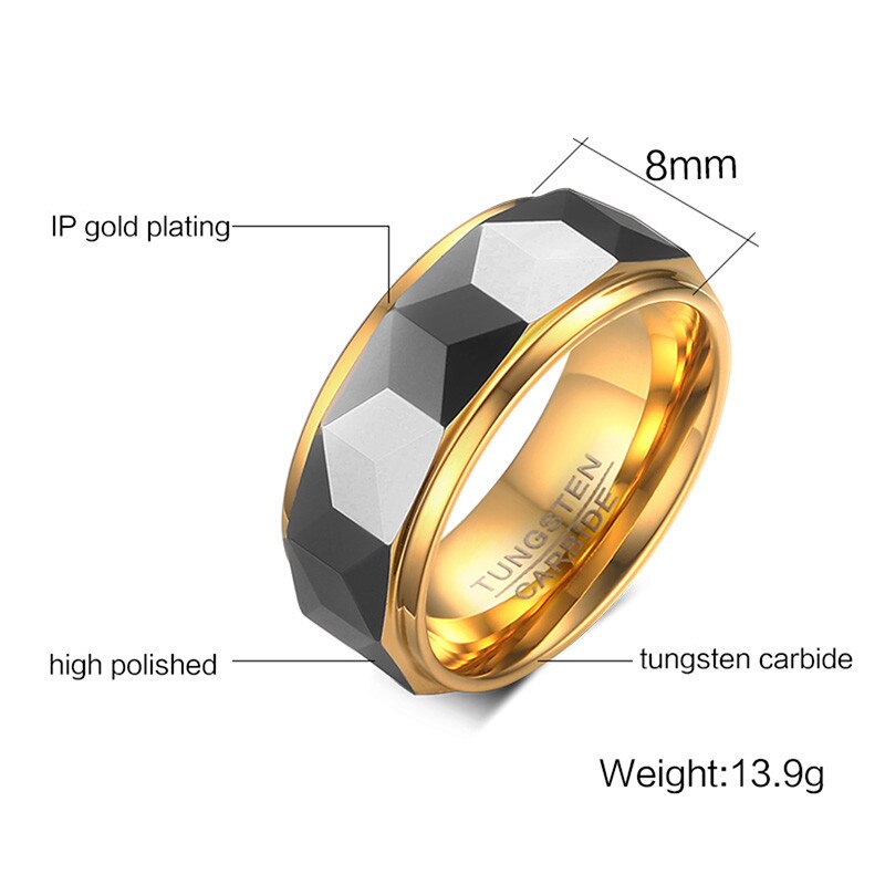 Zorcvens 100% Tungsten Mannen Ring Bruiloft Mannelijke Sieraden Goud Kleur 8Mm Breedte