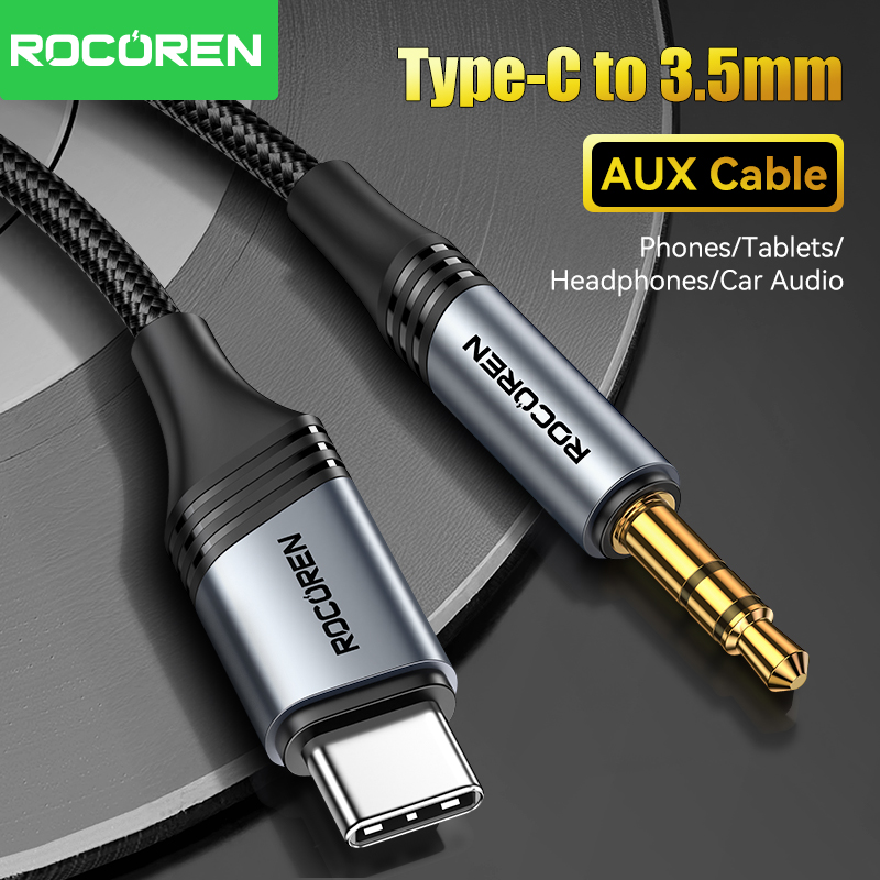 Rocoren AUX Audiokabel Type C naar 3,5 mm mannelijk naar mannelijk Hi-Fi-geluid 3,5 mm jack Hoofdtelefoonadapter voor telefoons Laptop Tablet Autoradio