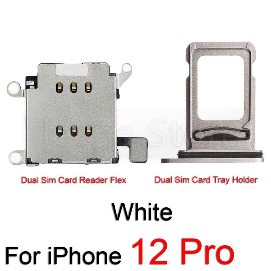 Original Dual Sim Card Reader Flex Cable For iPhone 12 Pro Max Sim Card Tray Slot Holder Adapter Socket Connector Replacement: 12 Pro White