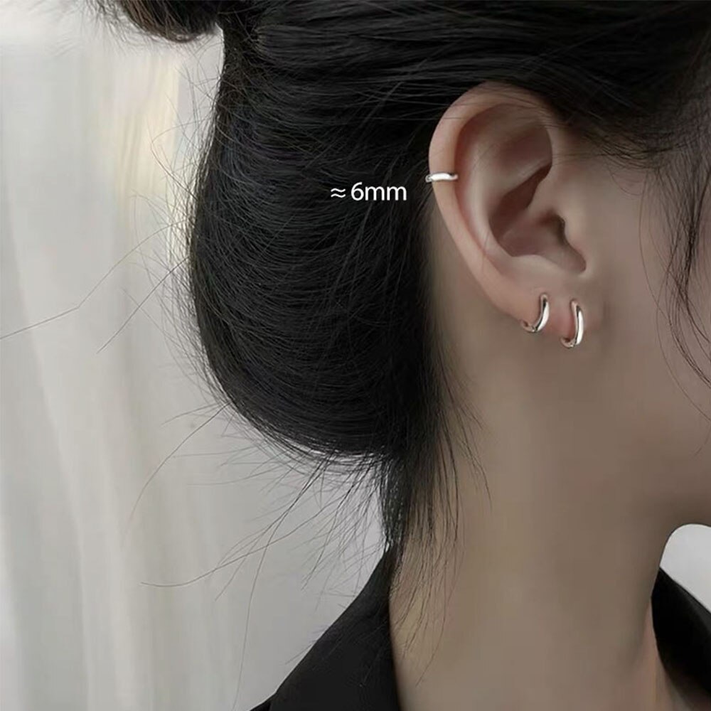 1 Pair Minimalist Small Hoop Earrings For Women Gold Tiny Round Earrings Huggie Earrings 6mm/8mm/10mm/12mm: silver 6mm