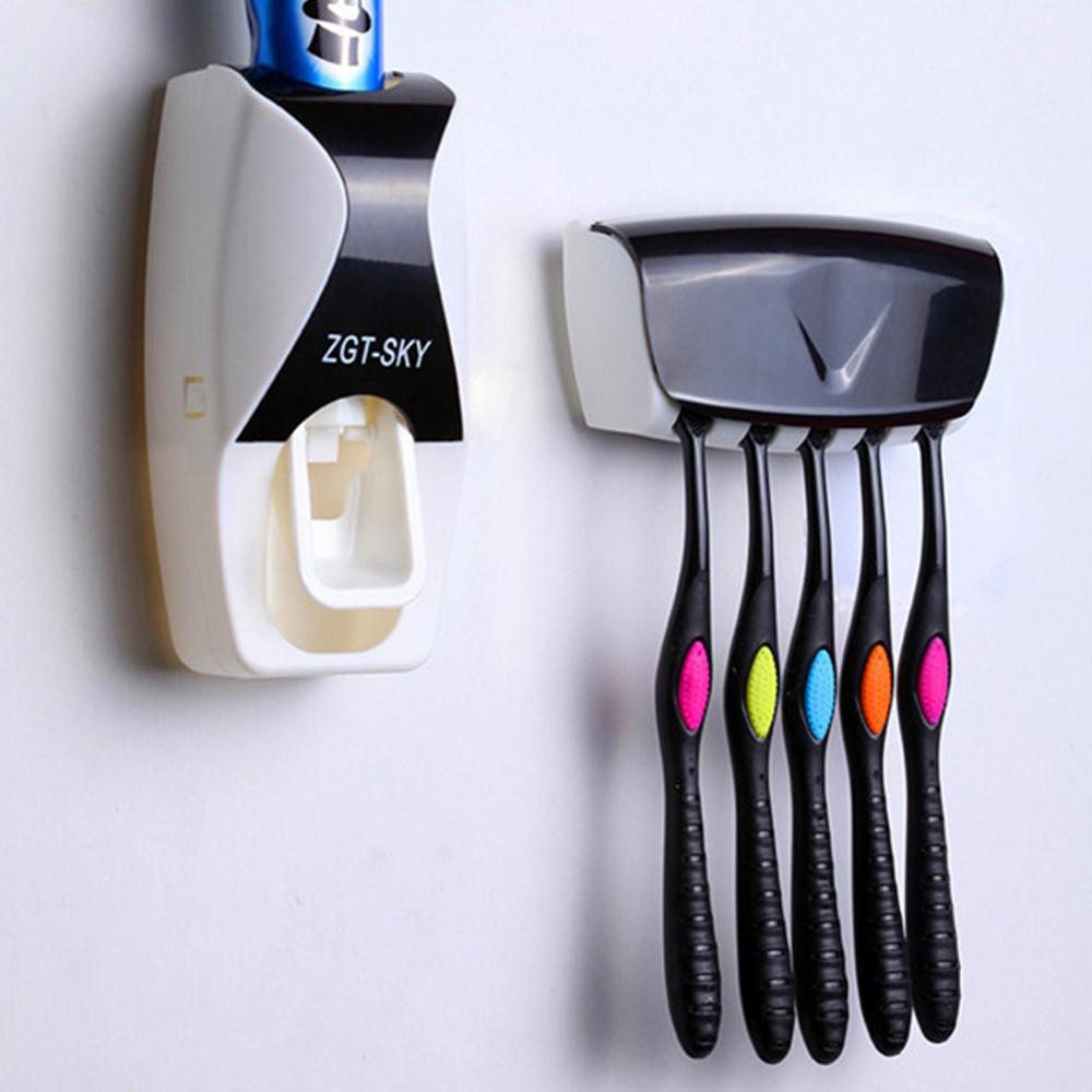 Automatische Clever Zahnpasta Spender + 5 Zahnbürste Lagerung Organizer Halfter Gestell einstellen Zauberstab Halterung Ständer Presse