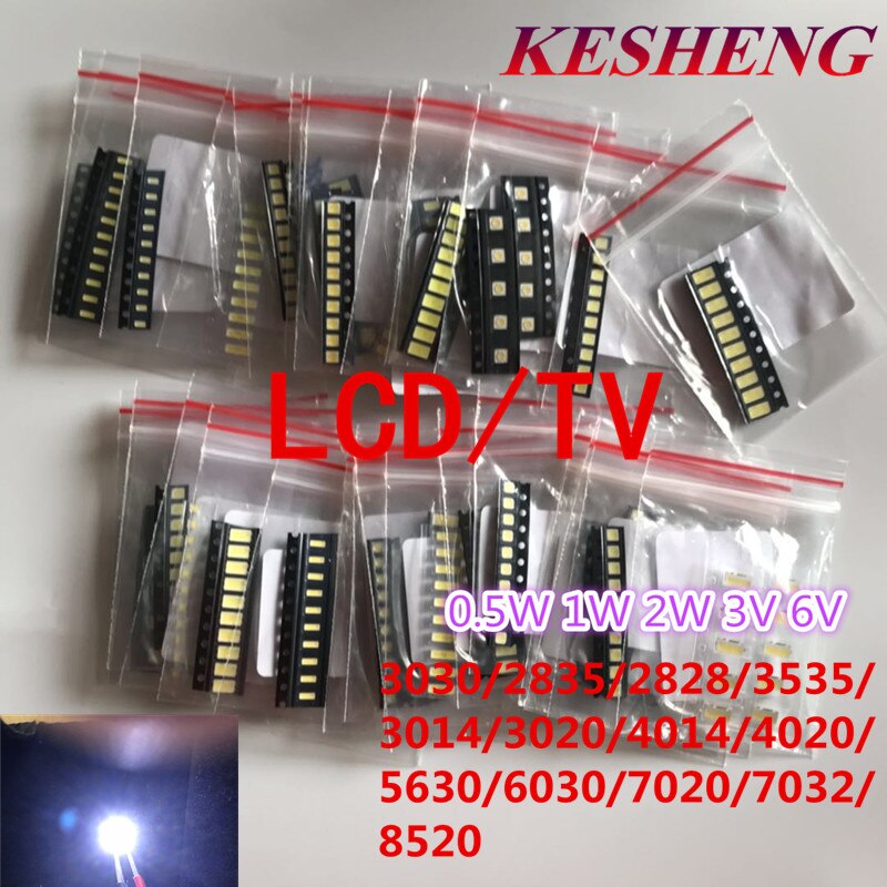 1W/0.5W SMD LED Kit 3V/6V 3030/2835/3535/4020/5630/6030/7020/7030/7032 Cold white For TV Backlight Beads 15 values *10pcs=150pcs