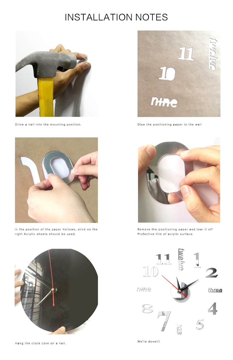 Large Wall Clocks Watch DIY Mirror Wall Clock 3D Sticker Home Office Room Decoration Quartz Needle Clock