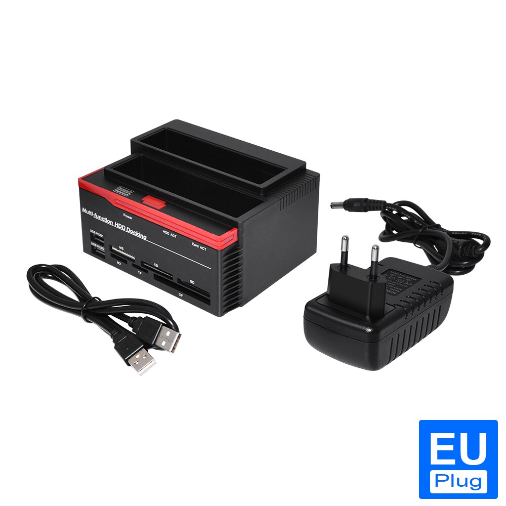 DeepFox 2.5/3.5 "SATA IDE HDD Docking Station Clone HDD Custodia USB 2 Porte USB 2.0 Tipo C Hub Lettore di schede MS/M2/XD/CF/SD/TF: Ciano
