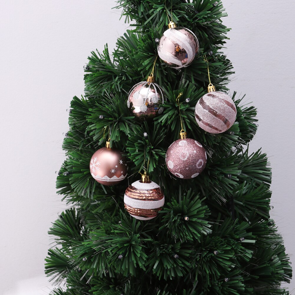24Pcs 6cm Christmas Balls Hanging Decoration Christmas Tree Ornaments for Party Prom Rose Gold Pattern