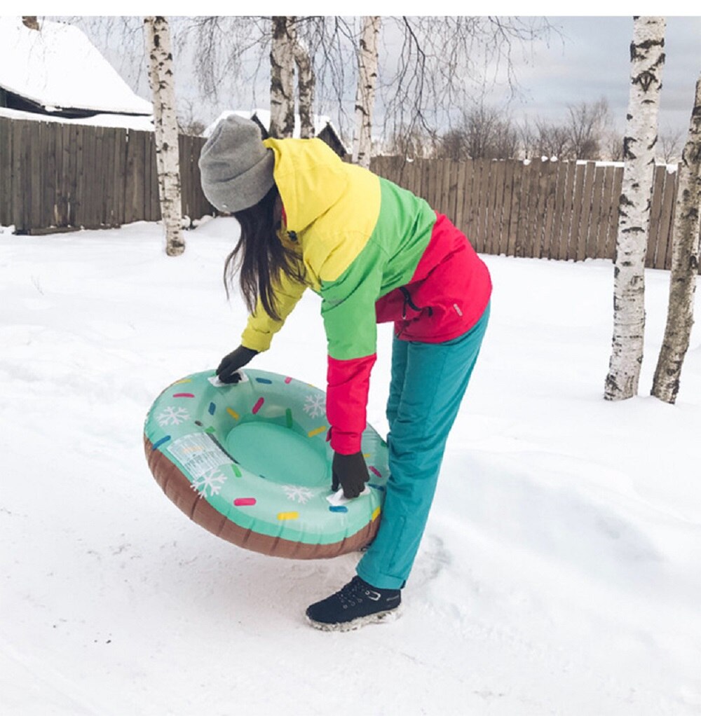 Adultos y niños patrón de donut espesamiento círculo de esquí inflable resistente al desgaste platillo volador en la nieve