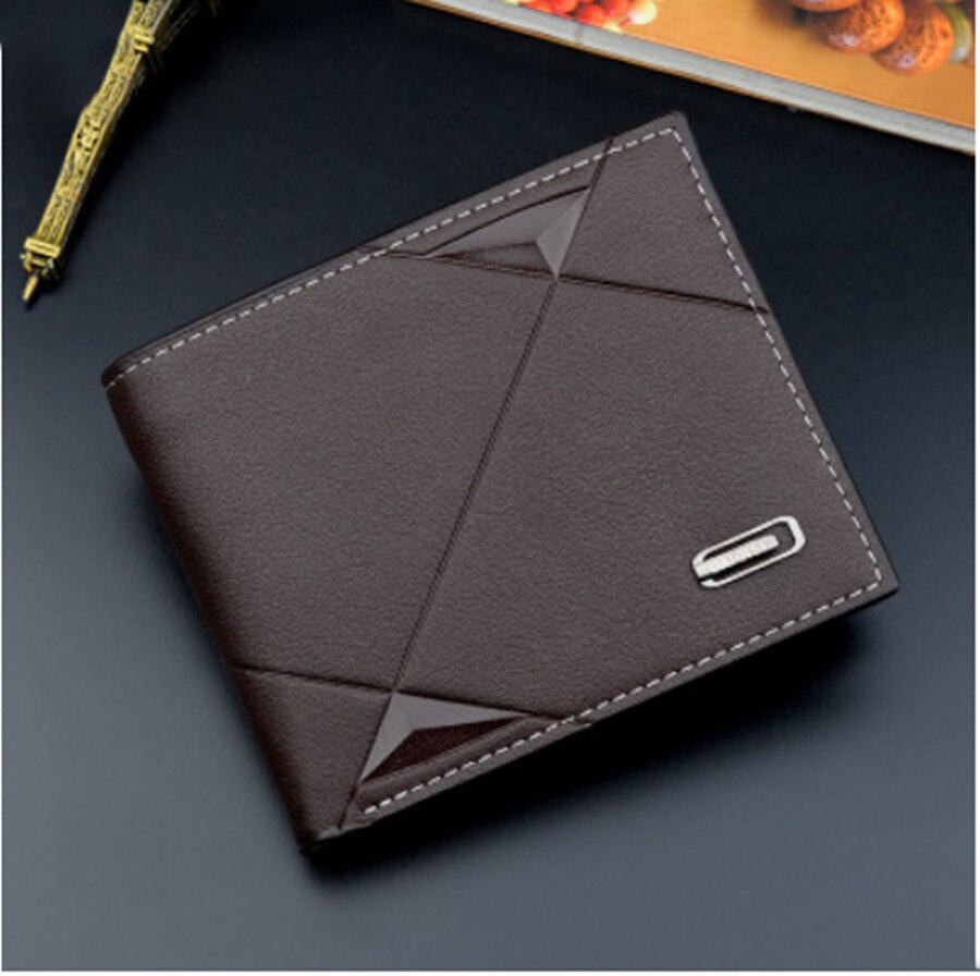 nouveaux hommes portefeuille pu couleur unie mince portefeuille hommes deux voies pliant court carte de crédit portefeuille porte-monnaie affaires portefeuille hommes: Beige