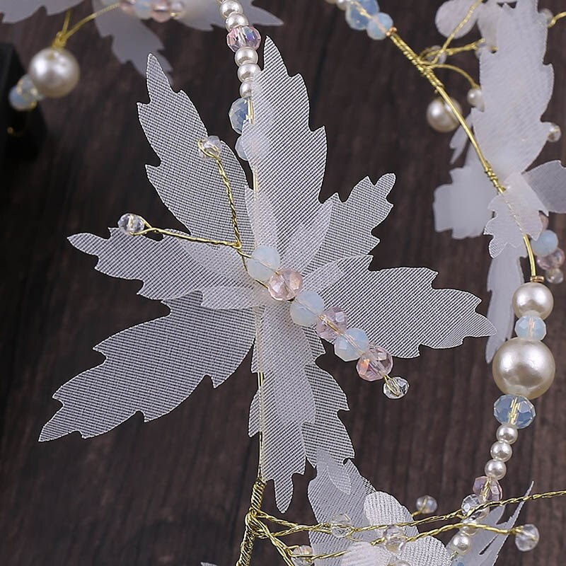 GETNOIVAS Wedding Dress Headband Venetian Pearl Cloth Art Butterfly Headdress White Fairy Headpeice Earrings Set Jewelry Set SL