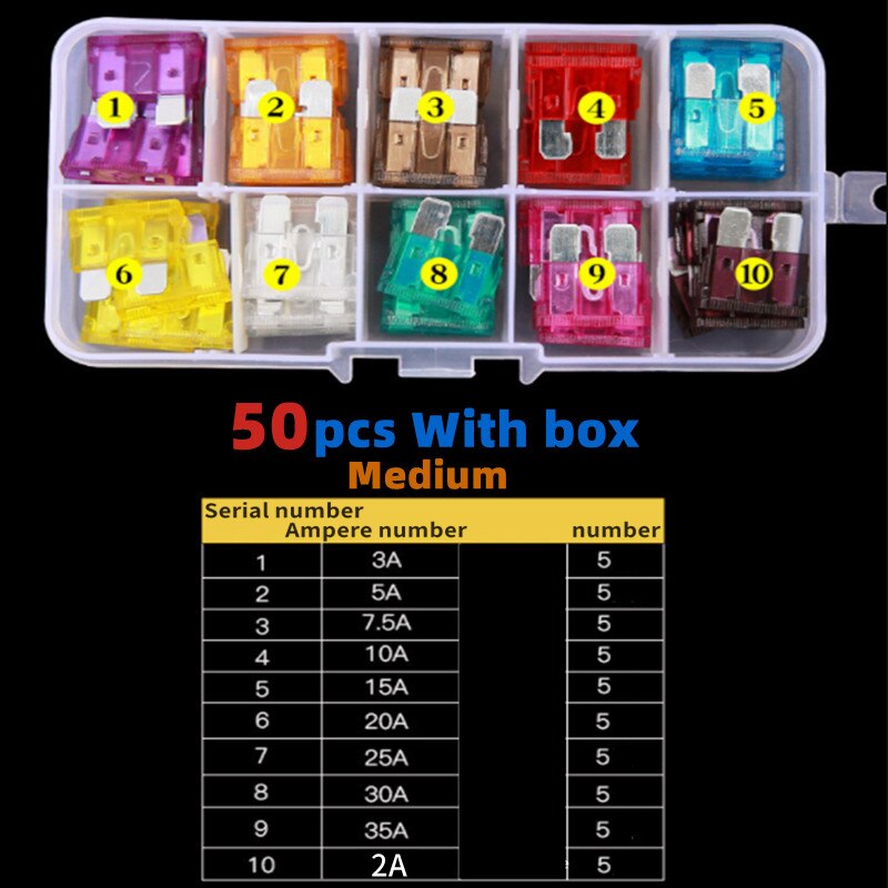 50pcs boxed medium car fuse set car circuit protection accessory repair tool plug-in truck assembly industrial/home 19mm*19mm