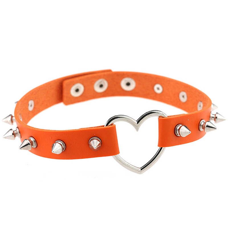 1PC 15 Colors Peach Heart-shaped Leather Collar Beloved Necklace Clavicle Short Paragraph Rope Chain Choker Necklaces: Orange