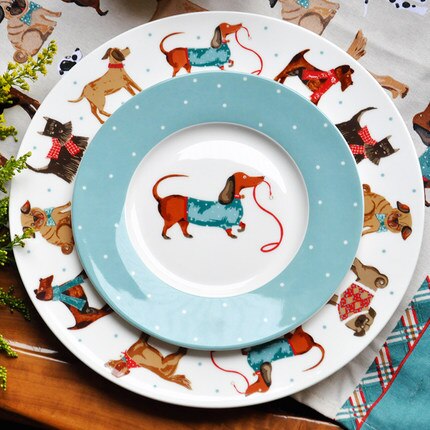 Western service fad bøf salat frugt tallerken stor skive britisk fin porcelænshund dessert tallerkener