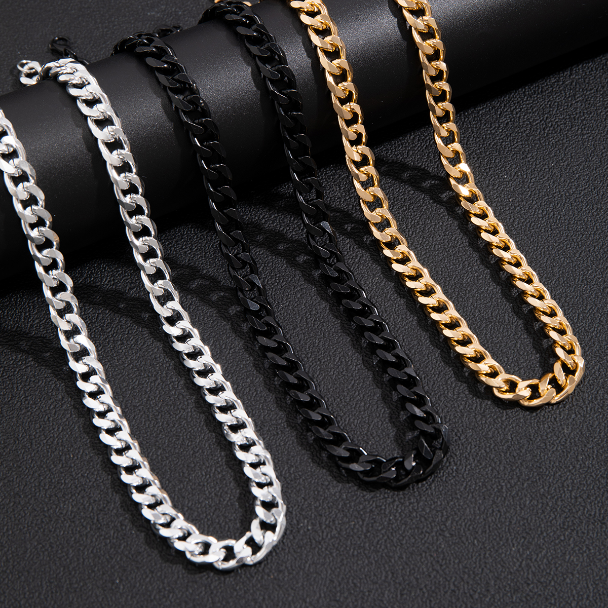 Kunjoe colar de corrente cubana simples para homens, cor dourada/corrente de alumínio de metal preto no pescoço, gargantilha, joias para festa, presente diy masculino