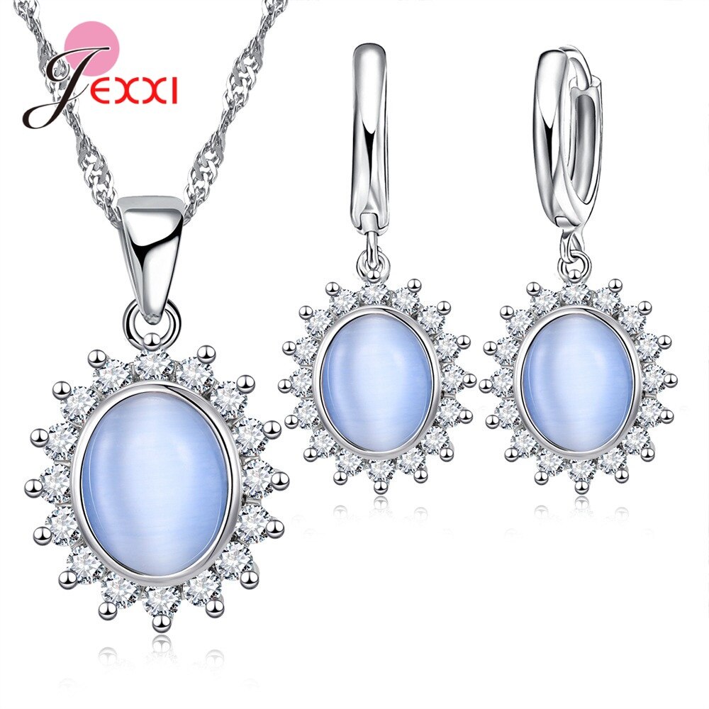 925 Sterling Silver Flower Pendant Jewelry Sets Women Girls Earrings Necklaces For Wedding Engagement Party