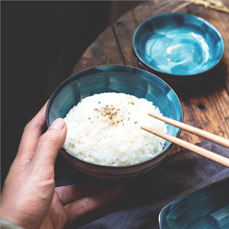 Nordic hand-painted starry sky ceramic Plate Set Kitchen Plate Ceramic Tableware Food Dishes Rice Salad Soup Noodles Bowl Dish