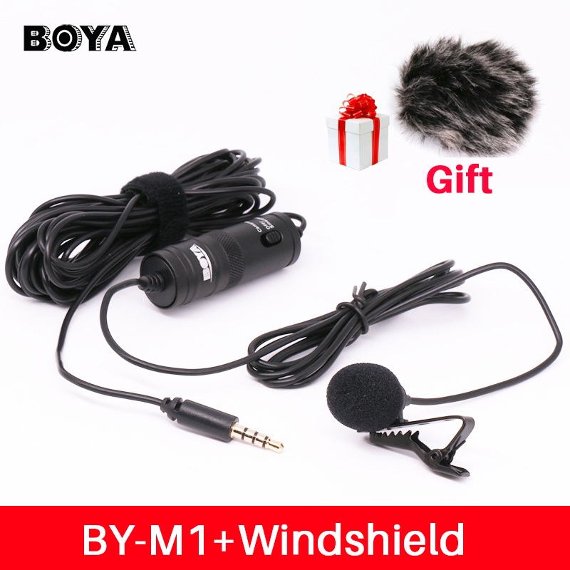 Boya BY-M1 Lavalier Microfoon 6m Omnidirectionele Condensator Opname Video Mic voor iPhone X Canon Nikon DSLR Zoom h1 H1N handige: with winshield gift