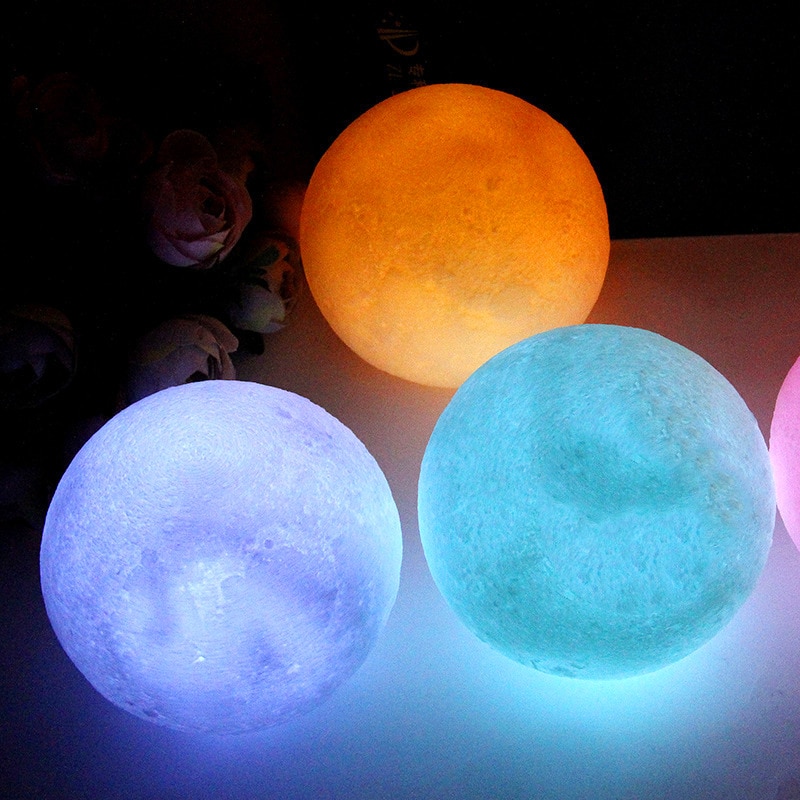 Moon Lamp 4 Color 3D LED White Blue Pink Yellow Night For Kids