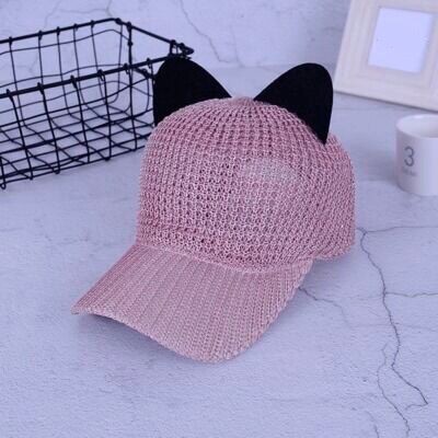 Spring Summer Cat Ears Baseball Caps Ladies Straw Hat Outdoor Cute Sunhat Girls Sports Equestrian Hats: pink