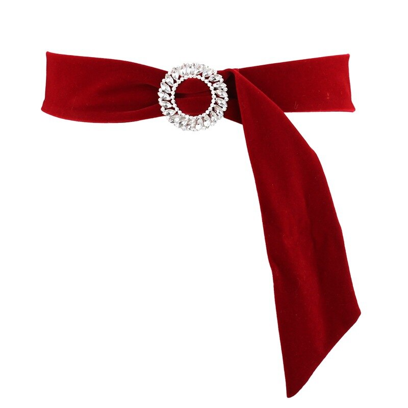Cinturón largo de terciopelo dorado para mujer, cinta de diamante decorativa, cinturón de cintura para mujer, abrigo de vestido, corsé ancho Rojo Negro para mujer, cinturón: red