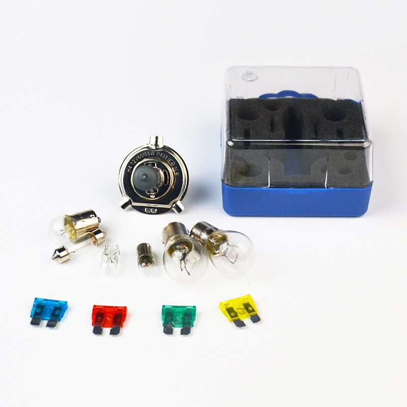 H4 extra glödlampssats kombination 11 st/set halogenlampor miniatyrlampor  ba15s fack 15d festonger  ba9s säkringar klart glas