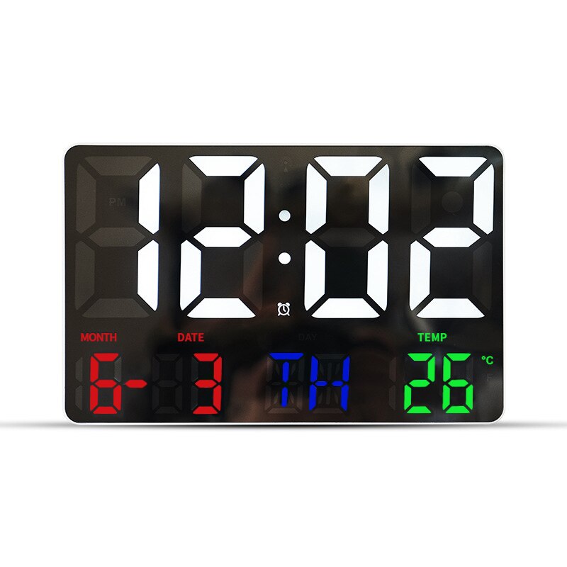 LED Digital Wall Clock Temperature Date and Day Display Electronic LED Clock with Remote Control for Home Living Room Decoration: Mirror background A