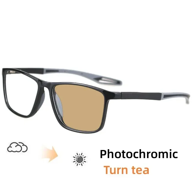 Gafas fotocromáticas deportivas para miopía, tendencia de , antiluz azul, gafas de visión cercana, gafas de protección solar anticolisión para exteriores: Caqui / +250