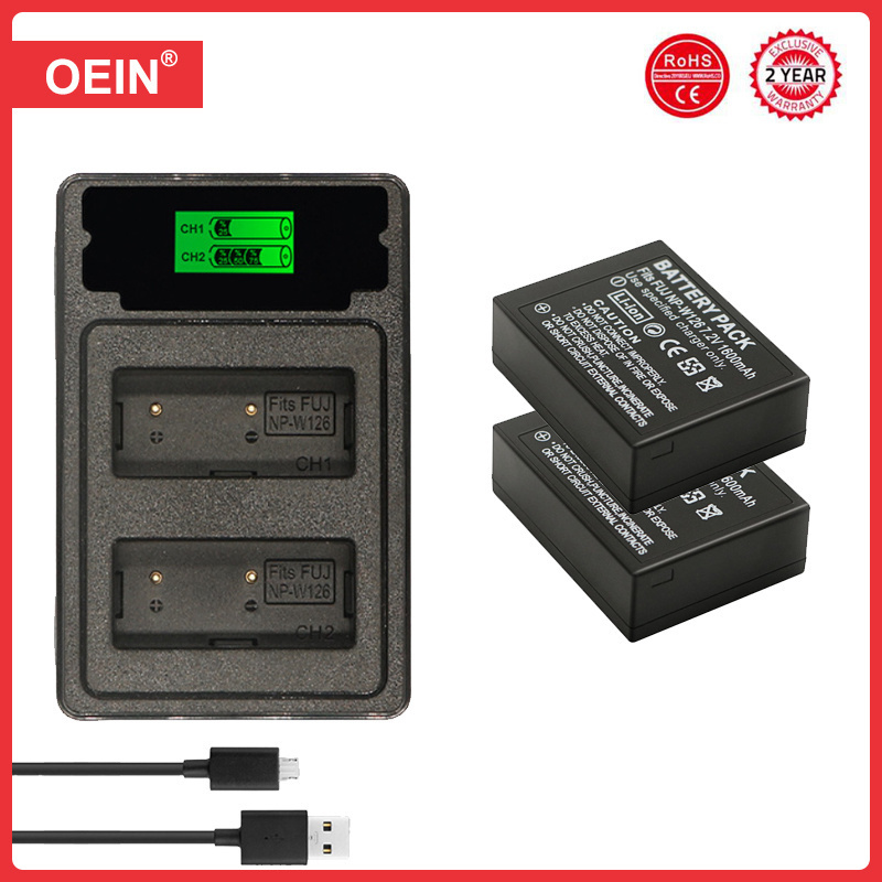 4 stk 1260 mah np -w126 np w126 np-w126s w126s batteri + ledet dobbel lader for fuji x-pro 1 xpro 1 x-t1 xt1,hs30 exr  hs33 exr x pro 1: Grønn