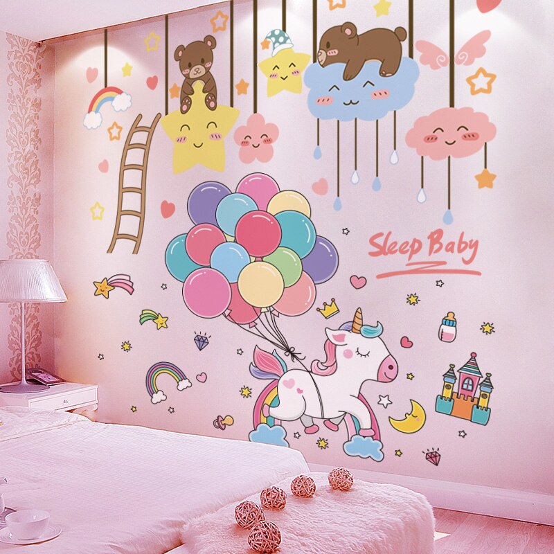 [Shijuekongjian] Cartoon Ballonnen Muurstickers Diy Eenhoorn Dieren Muurstickers Voor Kinderen Slaapkamer Babykamer Nursery Decoratie: bear and balloon