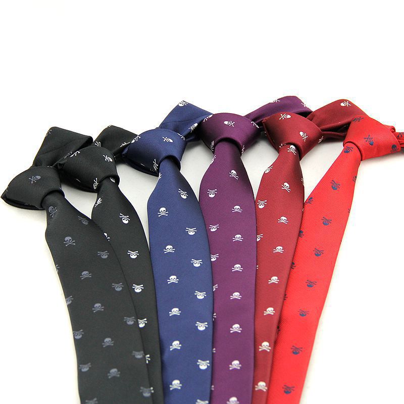 Corbata de Halloween de 6CM para hombre, corbatas estrechas de poliéster con calavera para bicicleta, corbatas azules marino informales, traje de , accesorios de Cuello de camisa