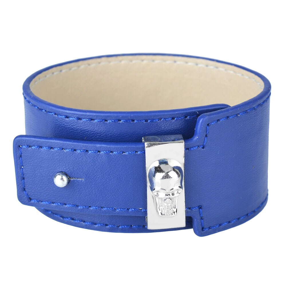 Kirykle – Bracelet en cuir large bleu pour femmes, bijoux de Style Punk, décorations tête de mort: Default Title