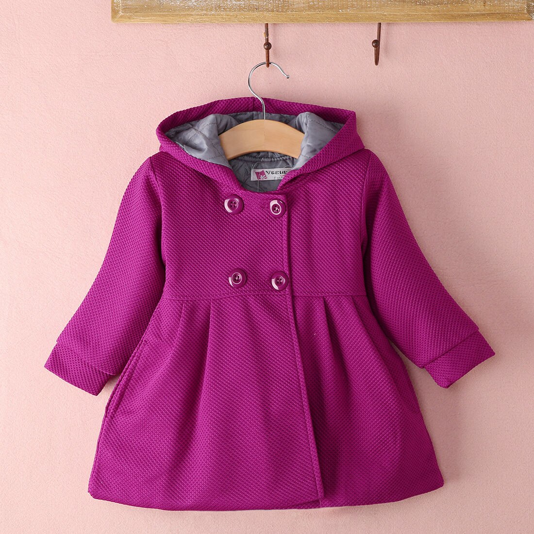 Brand Baby Coats Girl Hooded Trench Fall Winter Windbreaker Parka Kids Outerwear Long Sleeve Solid With Hat Button: Purple / 6M