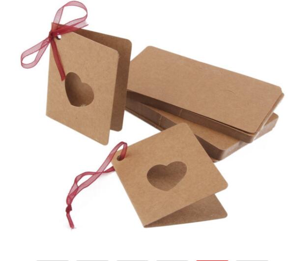 500pcs Card Tag Kraftpapier Hang Tag Met Rood Touw Hollow Heart Shape Etiket Voor Bruiloft Verjaardag Decoratie