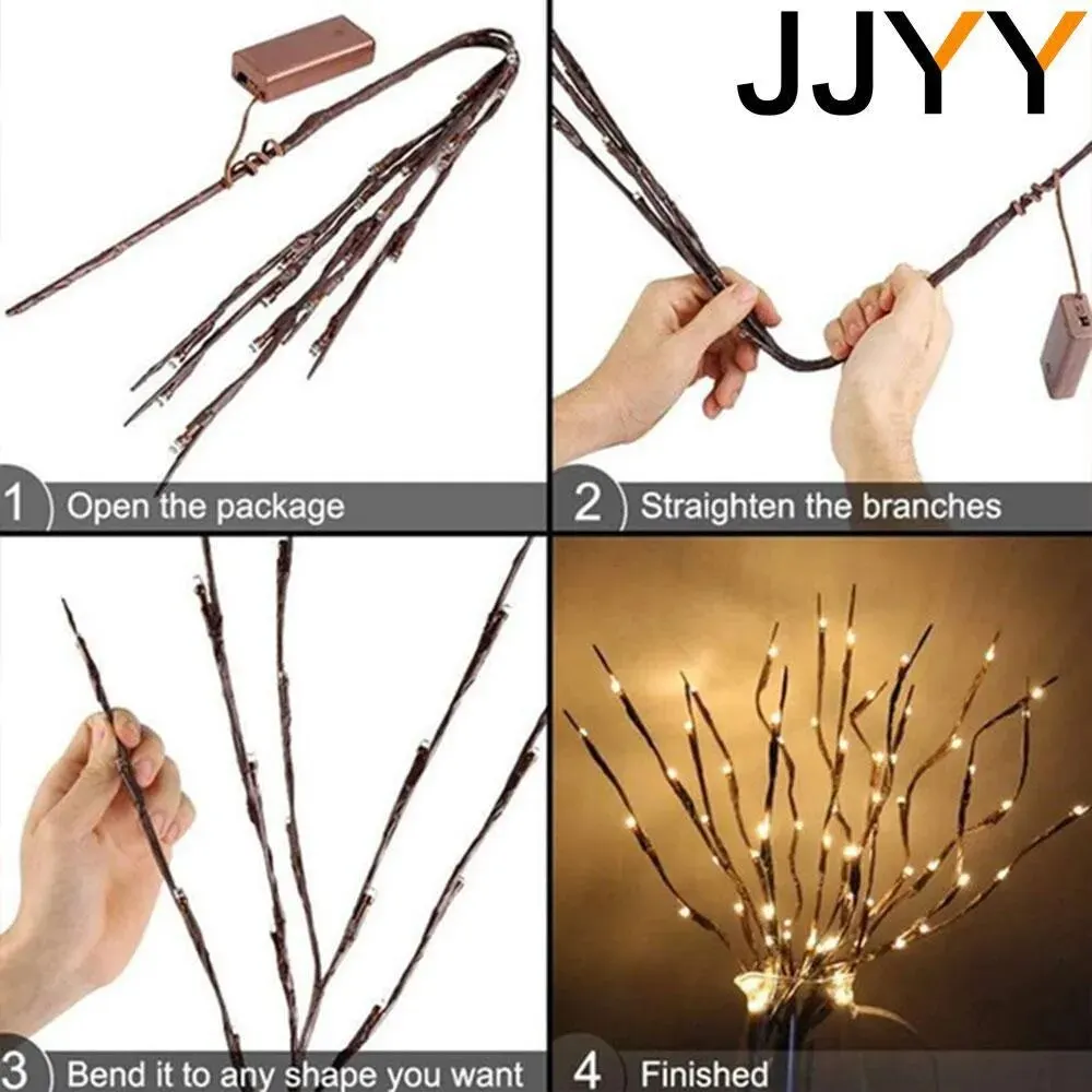 Luces LED de rama brillantes, luces decorativas con pilas, adecuadas para decoración del hogar, bodas, fiestas, festivales, Navidad