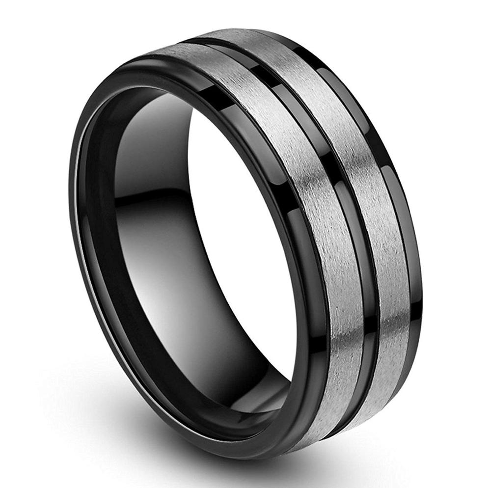 8mm svarta spår borstad titan män ring förlovningsringar kärlek bröllop band enkla pride smycken bague anel masculino