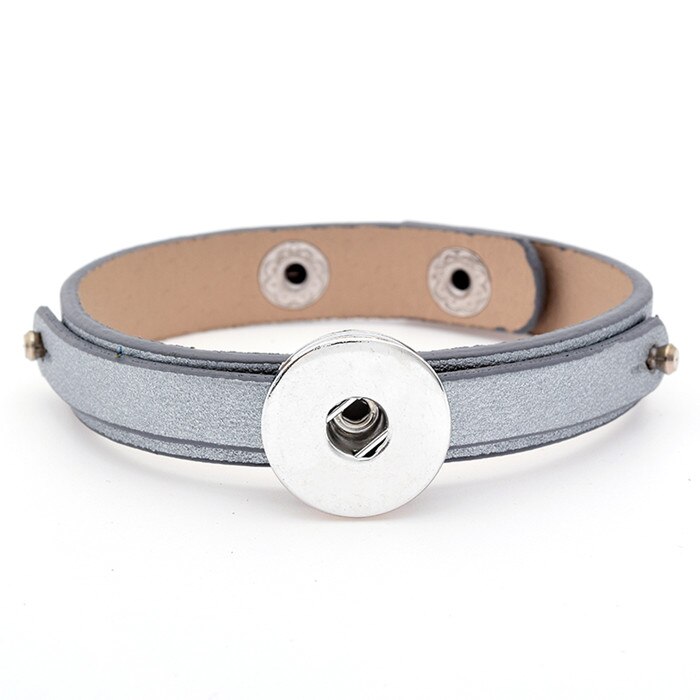 Mode SE0077 Eenvoudige Kleurrijke Leather Snap Armband 21Cm Fit 18Mm Snap Knoppen Sieraden: Gray